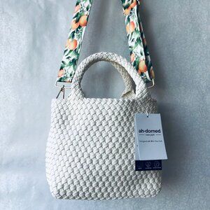 ahdorned messenger Crossbody bag White w guitar straps vegan leather 9"x8"